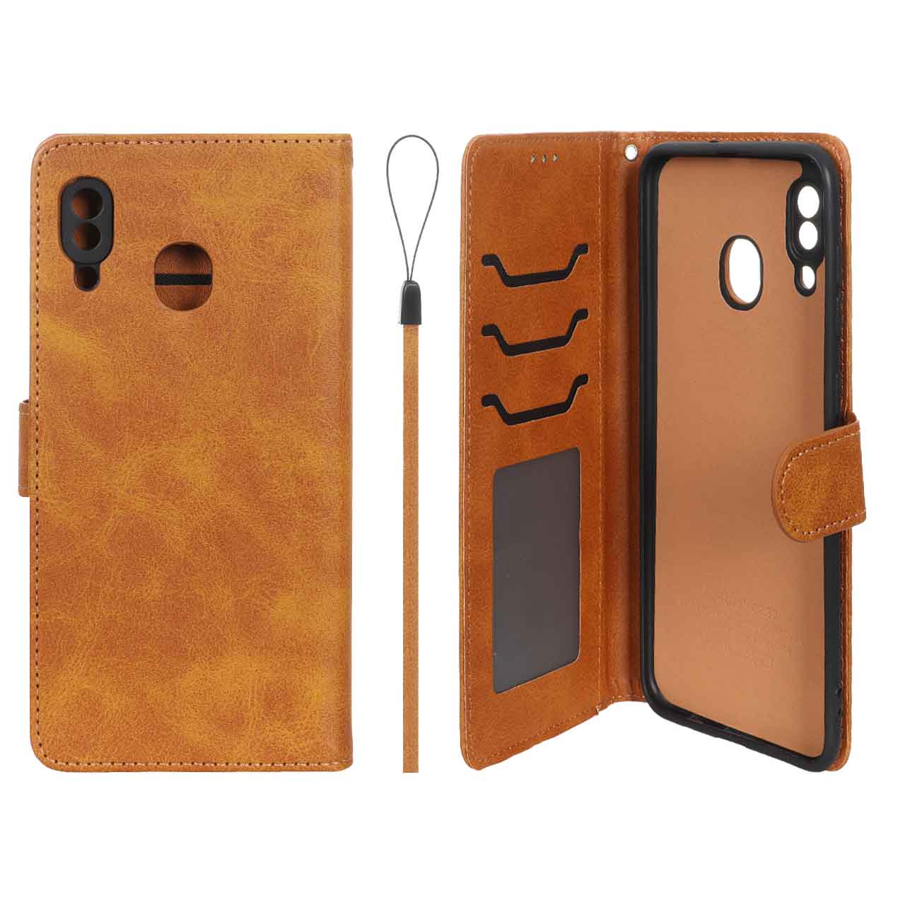 کیف موبایل مگنتی درجه یک داخل خز MNC Plus مدل Samsung Galaxy A30 / A20 - عسلی