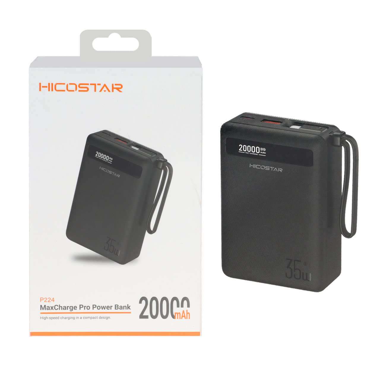 پاوربانک فست شارژ Hicostar 35W 20000mAh مدل P224 - مشکی