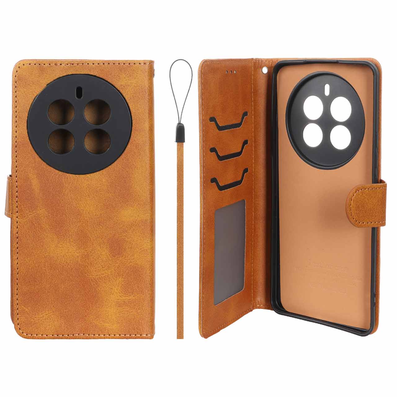 کیف موبایل مگنتی درجه یک داخل خز MNC Plus مدل Realme 12 Pro Plus - عسلی