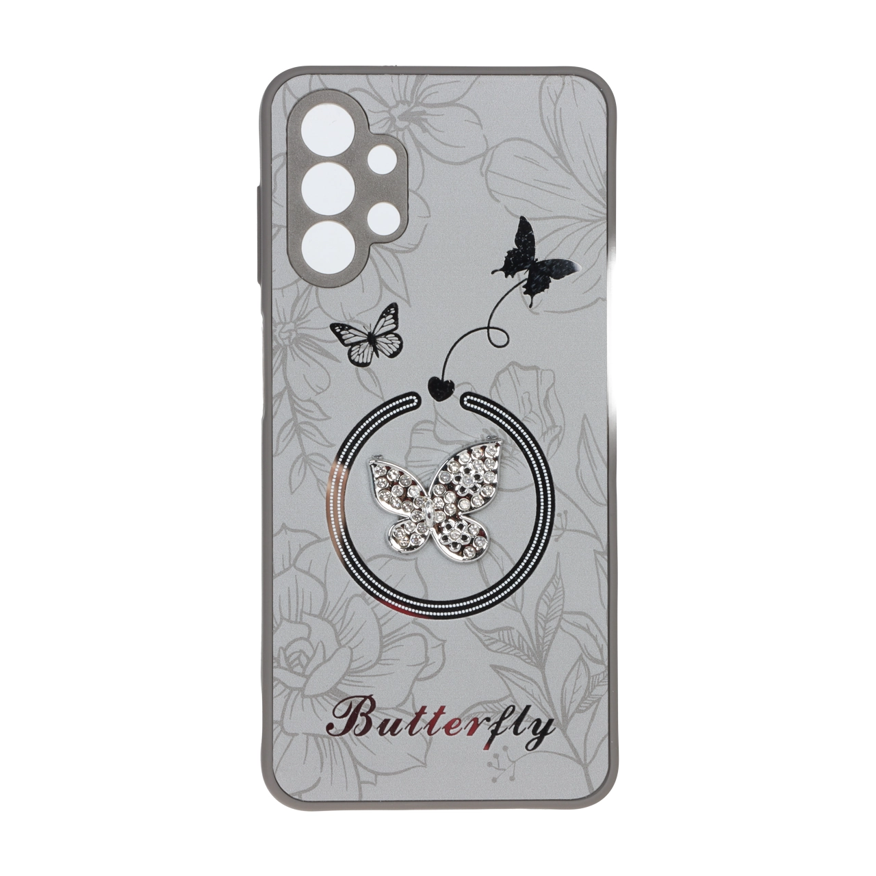 قاب Butterfly نگین دار آینه ای طرح مگ سیف Samsung Galaxy A13 4G - خاکستری
