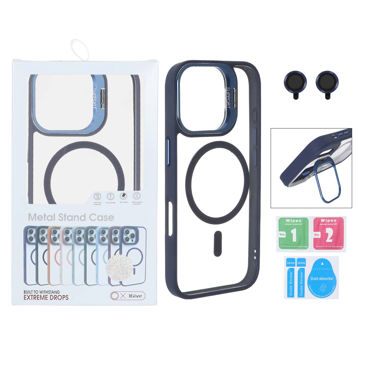 قاب Support لنز آلومینیومی Magsafe با ست محافظ لنز رینگی Apple iPhone 17 - سرمه ای (پک دار)