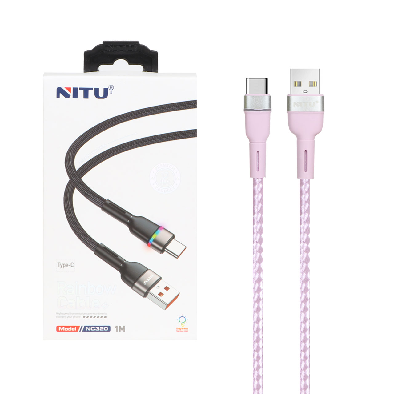 کابل شارژ NITU Type-C مدل NC320 - صورتی (گارانتی 18 ماه تعویض نیکان همراه)