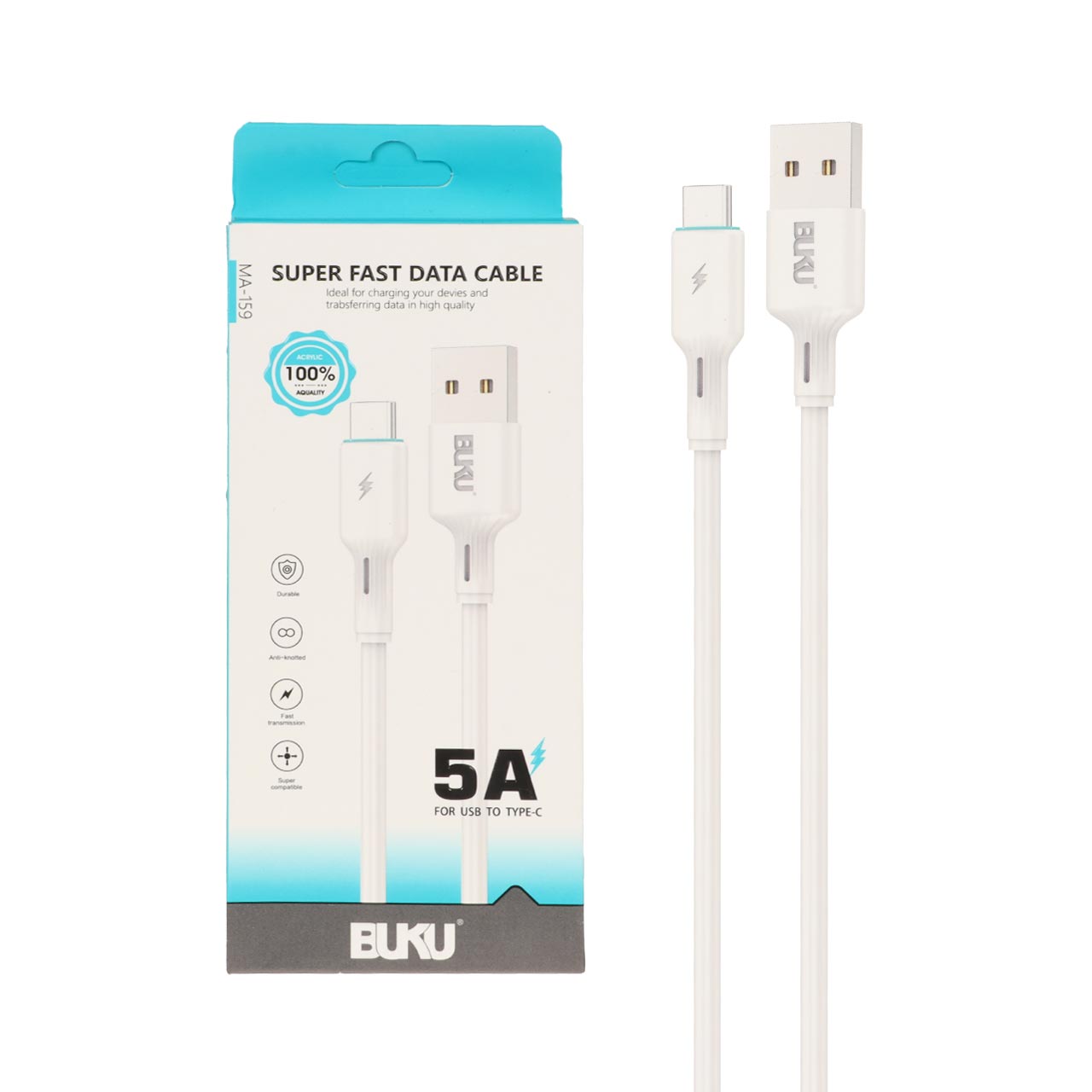 کابل شارژ فست BUKU Type-C مدل MA-159 - سفید - MMS (گارانتی شش ماهه YA)