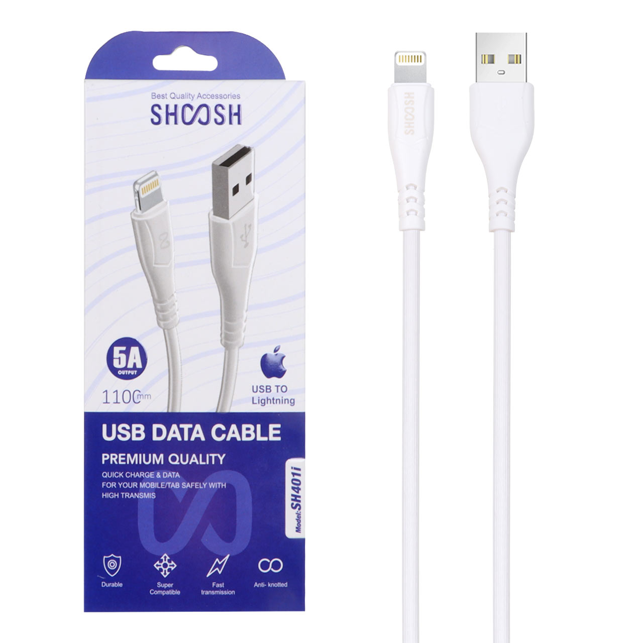 کابل شارژ 1.1 متری فست آیفون Shoosh مدل SH401i - سفید - SMO