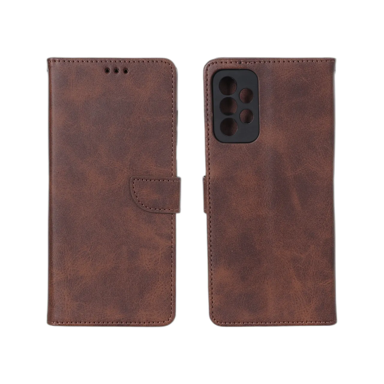 کیف چرمی موبایل مگنتی محافظ لنزدار Samsung Galaxy A72 - قهوه ای