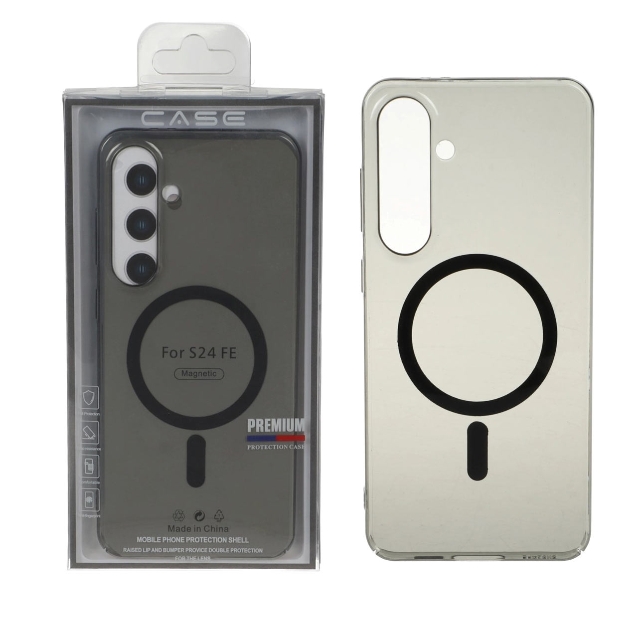 قاب اورجینال کریستالی MagSafe شفاف Premium مدل Samsung Galaxy S24 FE - دودی (پک دار)