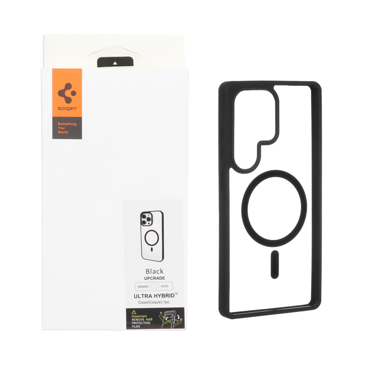 قاب اورجینال Magsafe Spigen با توری اسپیکر فلزی Samsung Galaxy S25 Ultra - شفاف مشکی (پک دار)