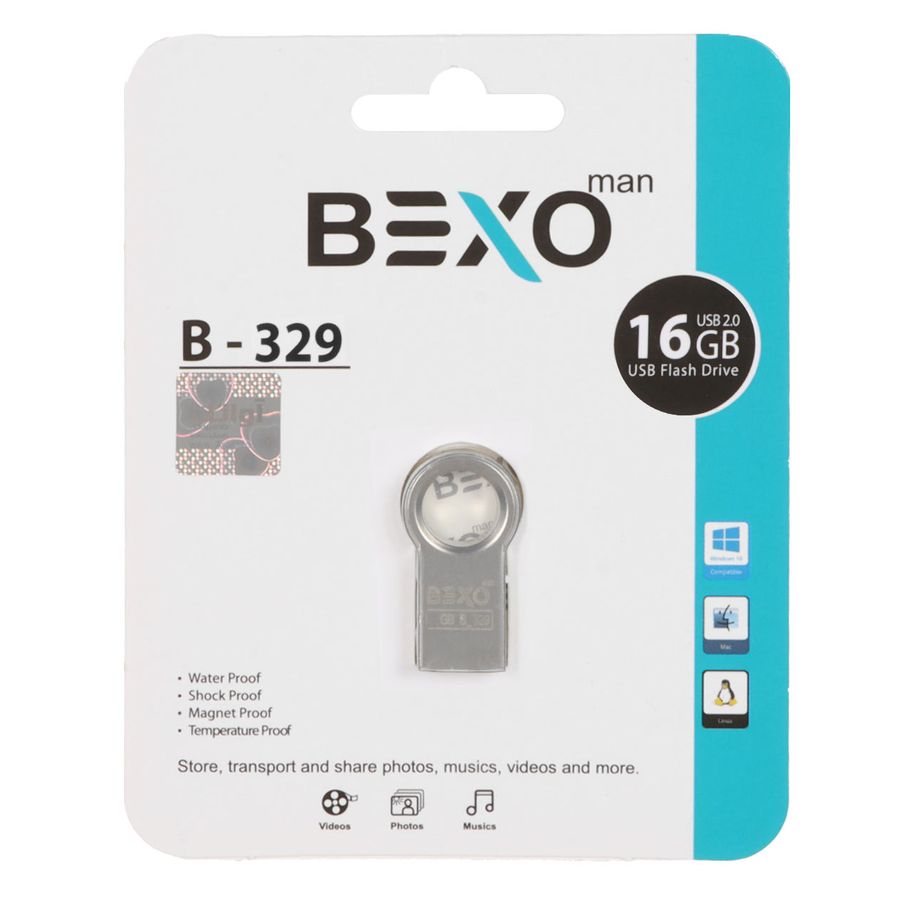 BEXO B-329 USB2.0 Flash Memory - 16GB (گارانتی داده پردازی آواتک) نقره ای