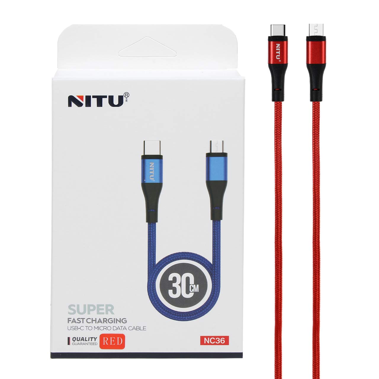 کابل شارژ پاوربانک فست NITU Type-C to Micro USB مدل NC36 - قرمز (گارانتی 12 ماه تعویض نیکان همراه)