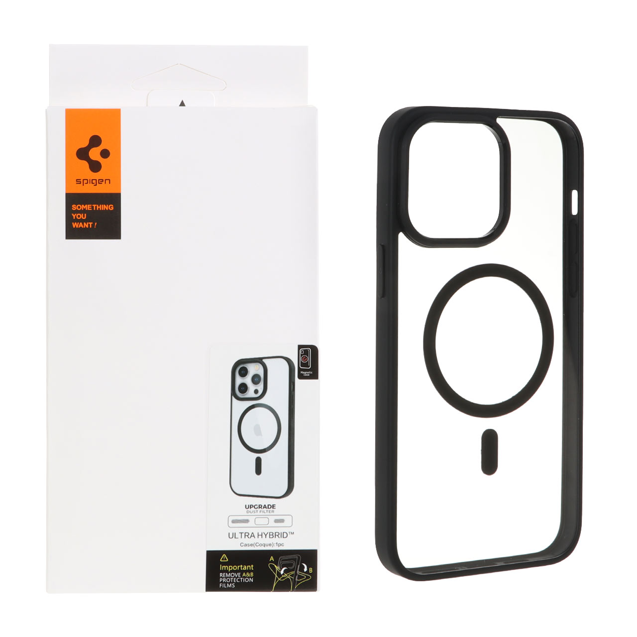 قاب اورجینال Magsafe Spigen با توری اسپیکر فلزی Apple iPhone 14 Pro Max - شفاف مشکی (پک دار)