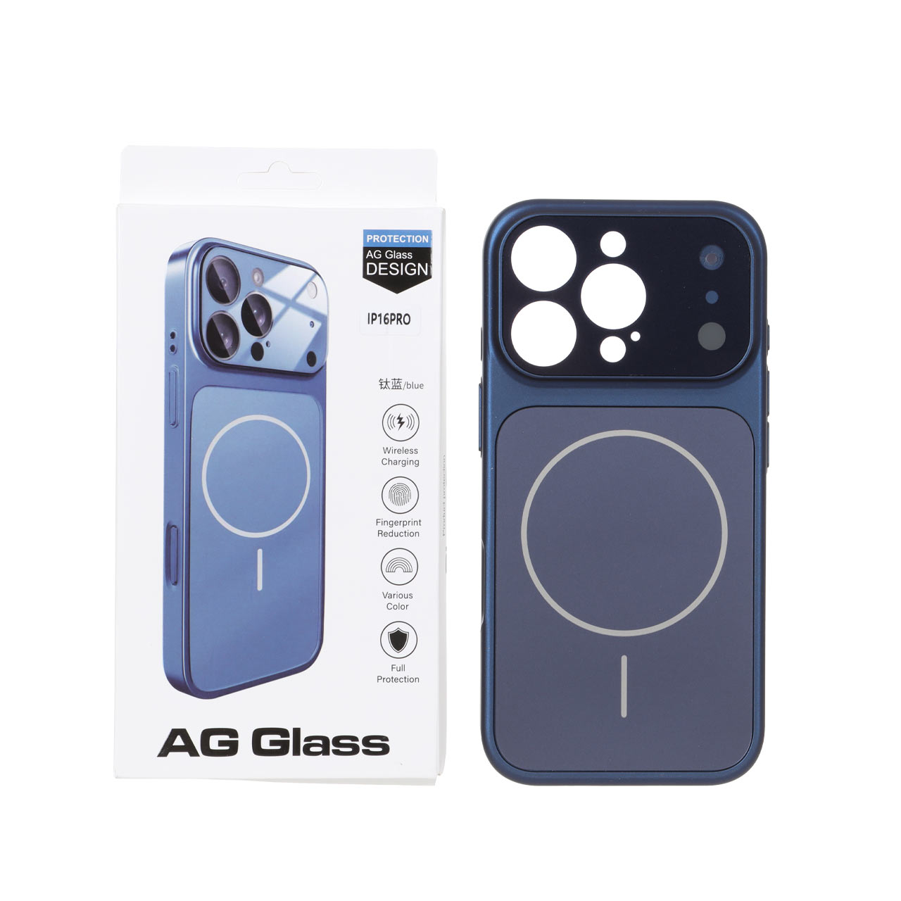 قاب اورجینال AG Glass محافظ لنز برجسته شیشه ای Magsafe مدل Apple iPhone 16 Pro - سرمه ای