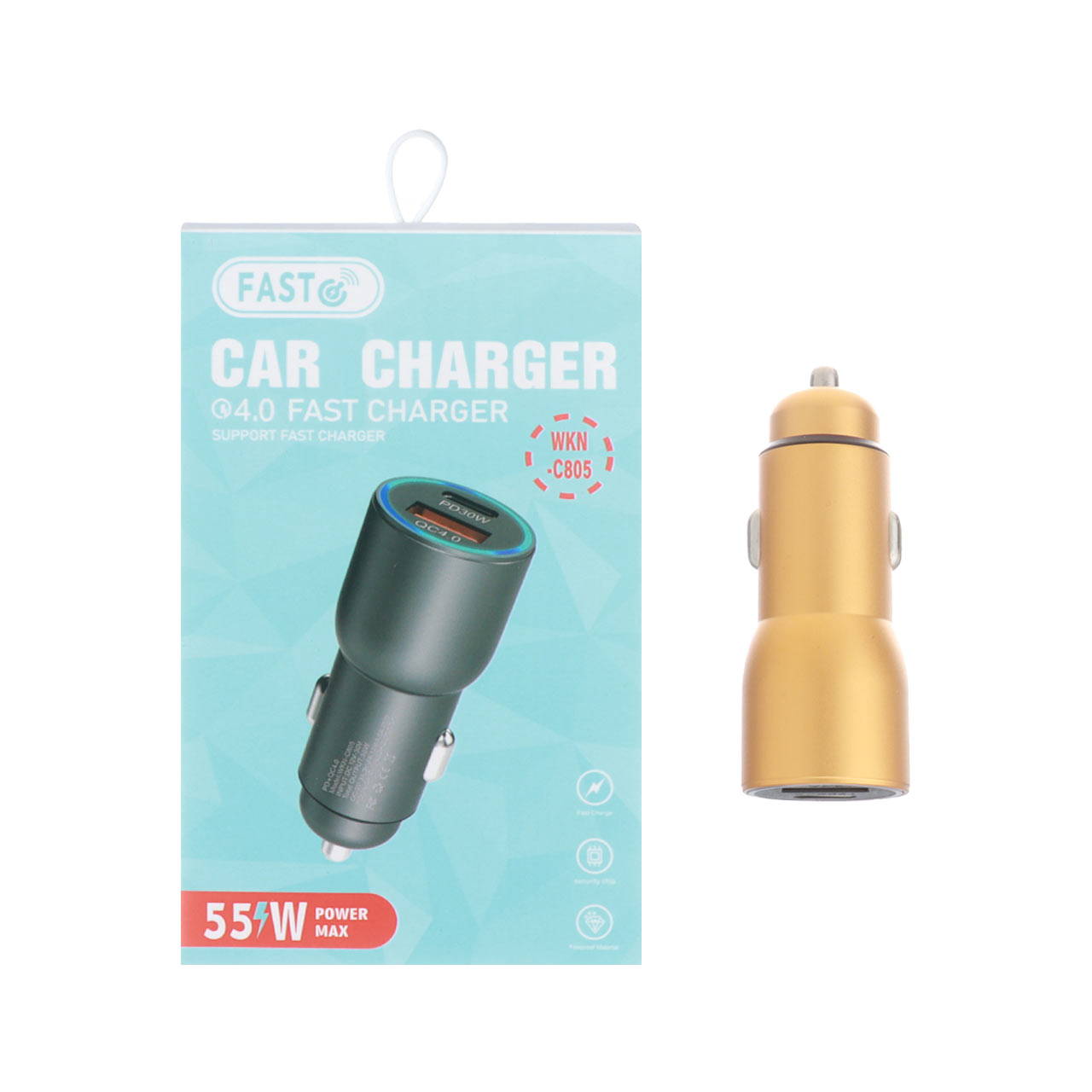شارژر فندکی فست و PD دو پورت FAST مدل WKN-C805 55W - طلایی - RYL