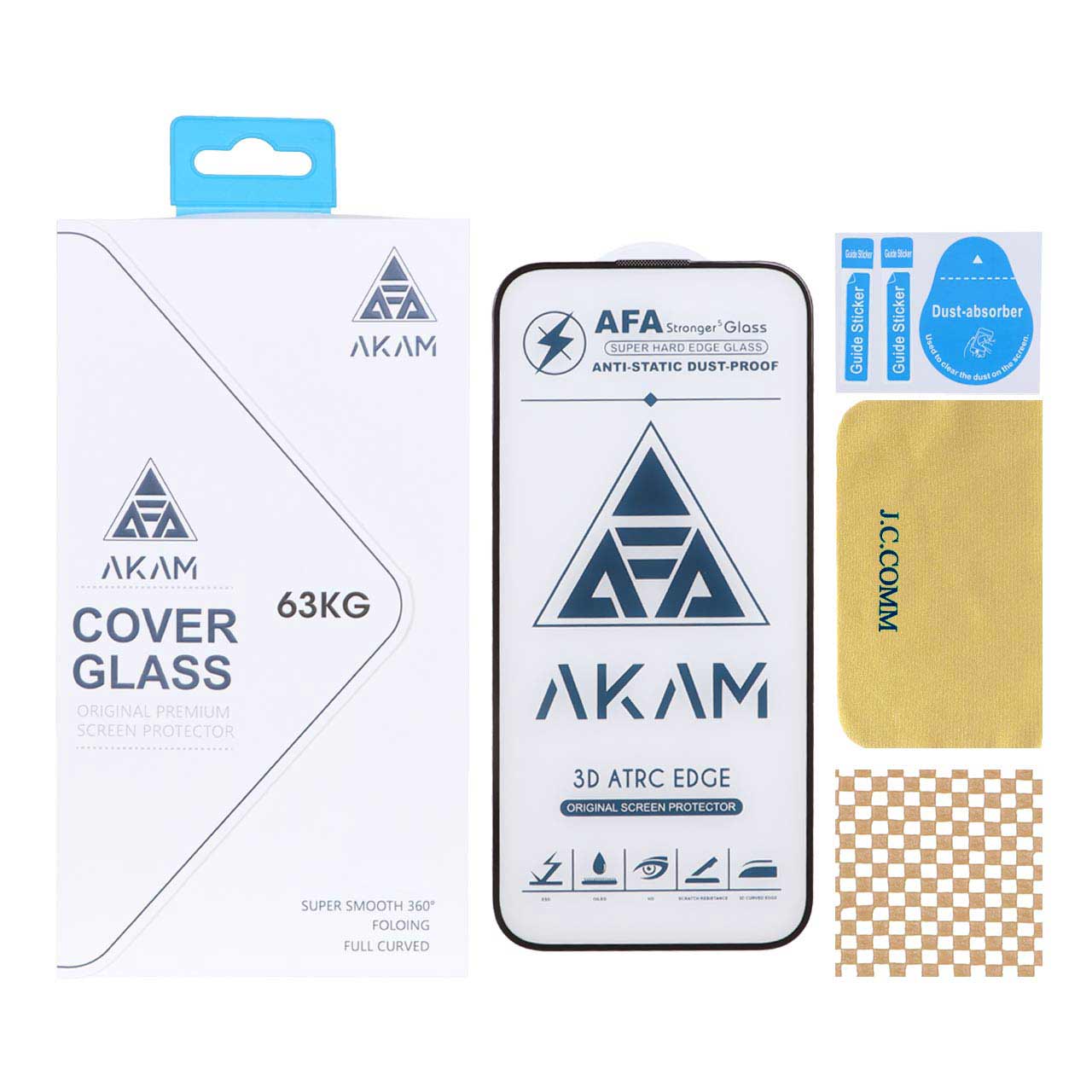 محافظ صفحه نمایش شیشه ای اورجینال Full Cover - AKAM مدل Apple iPhone 16 به همراه دستمال و پد سیلیکونی (پک دار)