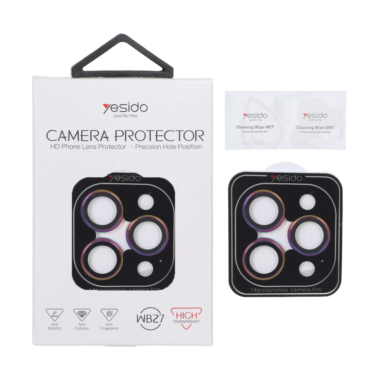 محافظ لنز رینگی اورجینال Yesido WB27 شابلون دار Apple iPhone 14 Pro Max / iPhone 14 Pro - هفت رنگ (پک دار)