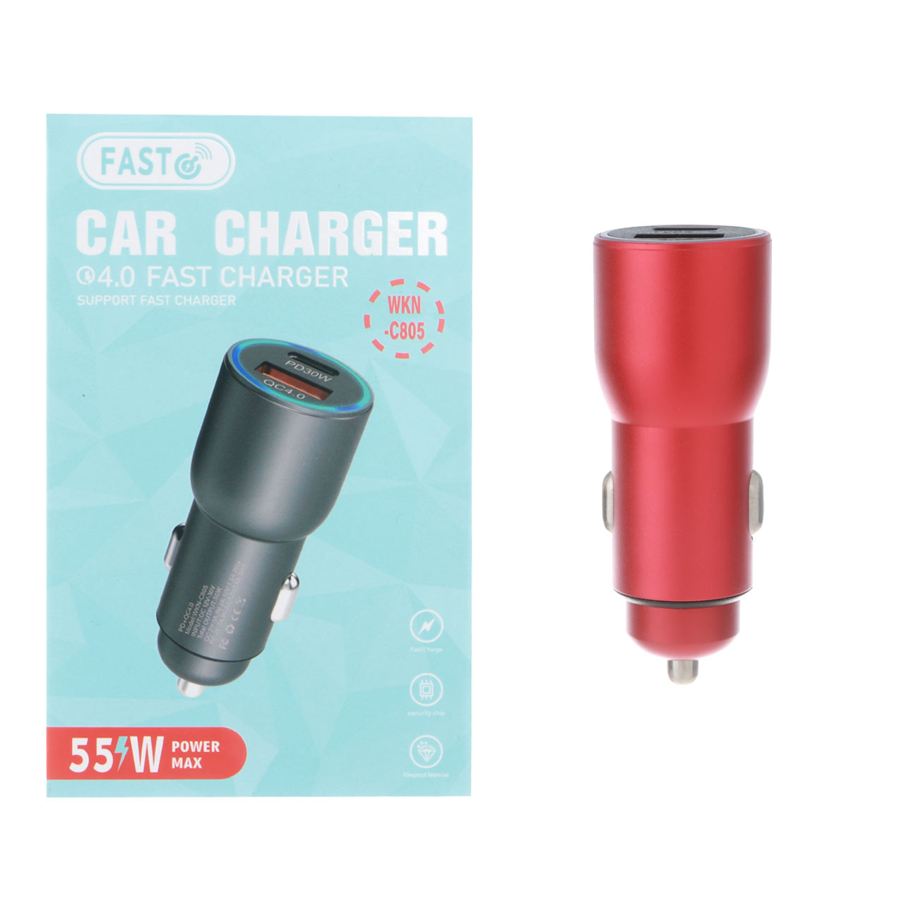 شارژر فندکی فست و PD دو پورت FAST مدل WKN-C805 55W - قرمز - RYL