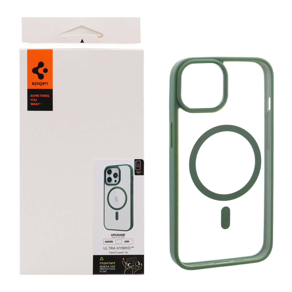 قاب اورجینال Magsafe Spigen با توری اسپیکر فلزی Apple iPhone 13 / iPhone 14 - سبز (پک دار)