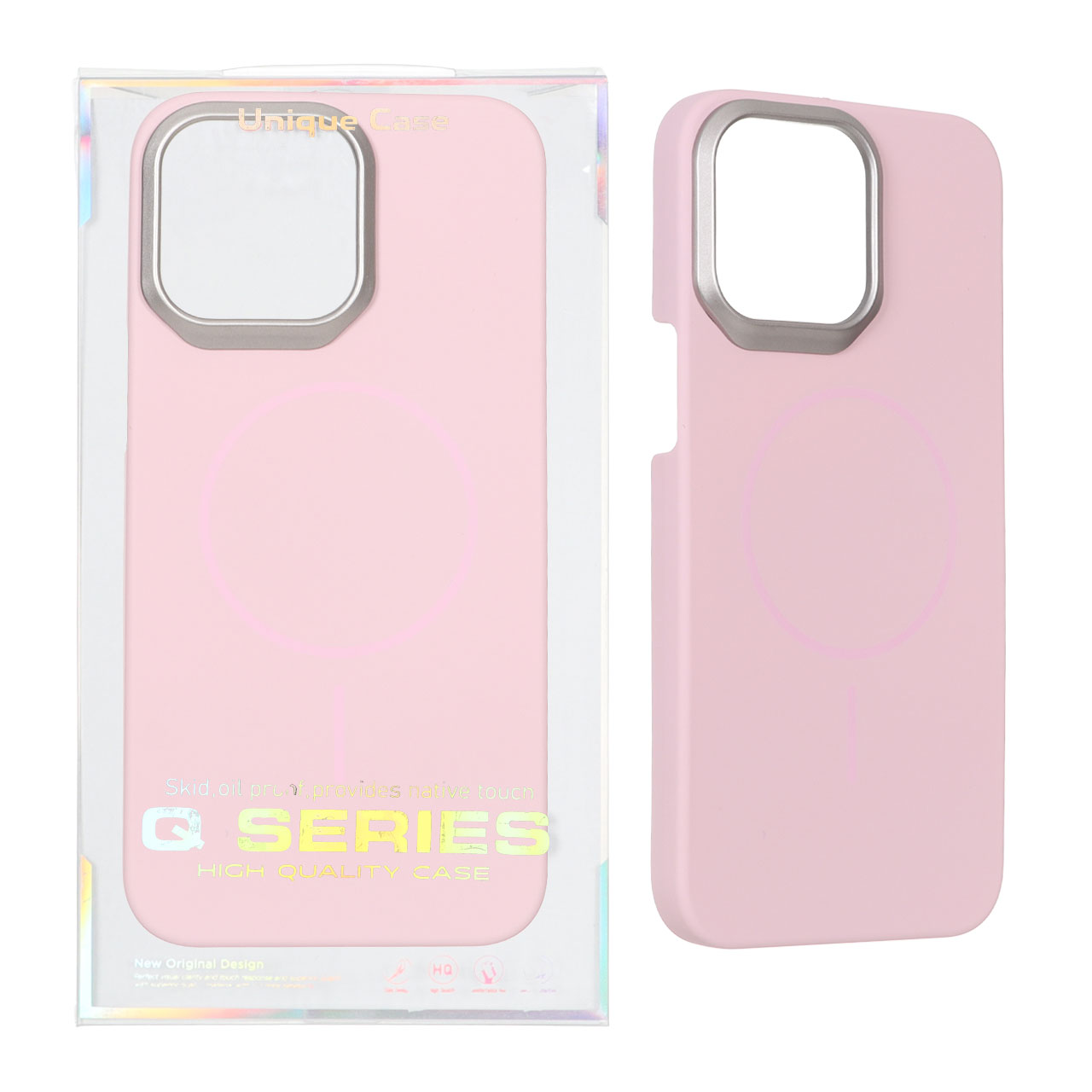 قاب اورجینال Q Series پشت سخت MagSafe دور لنز برجسته Apple iPhone 15 Pro Max - صورتی (پک دار)