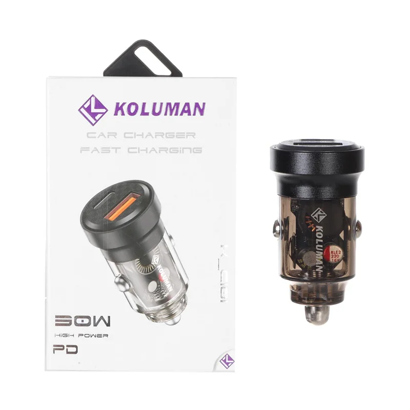 شارژر فندکی فست و PD دو پورت Koluman مدل K-C101 30W - مشکی (گارانتی یکساله PMC)