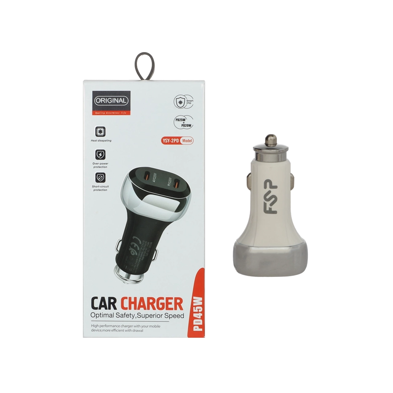 شارژر فندکی فست PD دو پورت FSP مدل YSY-2PD 45W - سفید BSA