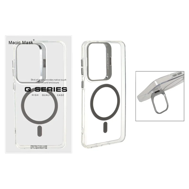 قاب اورجینال Q Series Bracket کریستالی Magsafe لنز استندشو مدل Samsung Galaxy S21 FE - خاکستری (پک دار)