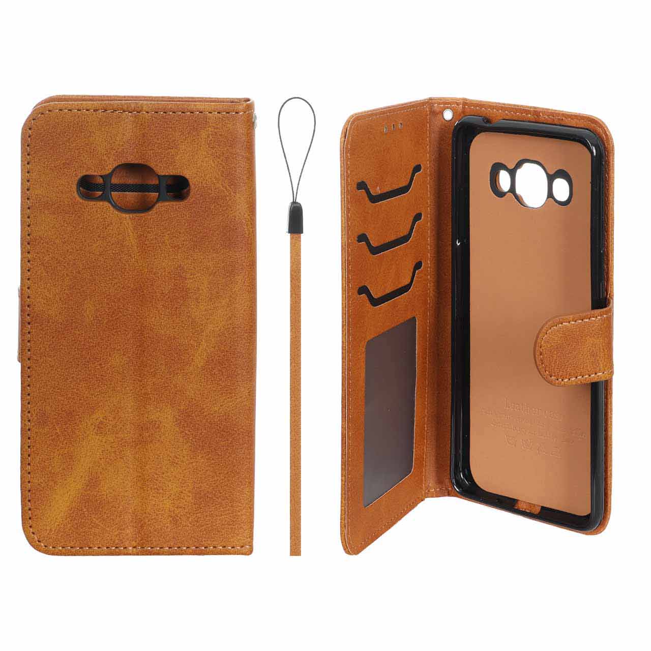 کیف موبایل مگنتی درجه یک داخل خز MNC Plus مدل Samsung Galaxy J3 Pro / J3110 - عسلی