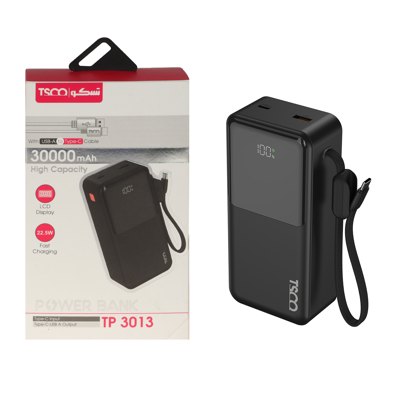 پاوربانک فست شارژ TSCO 30000mAh مدل TP 3013 22.5W - مشکی (گارانتی 12 ماهه TSCO)