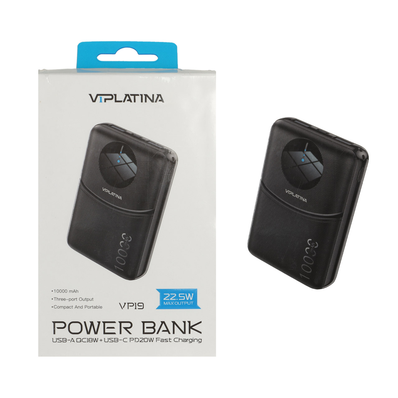 پاوربانک فست شارژ VIPLATINA 10000mAh مدل VP19 22.5W - مشکی (گارانتی 12 ماه تعویض نیکان همراه)