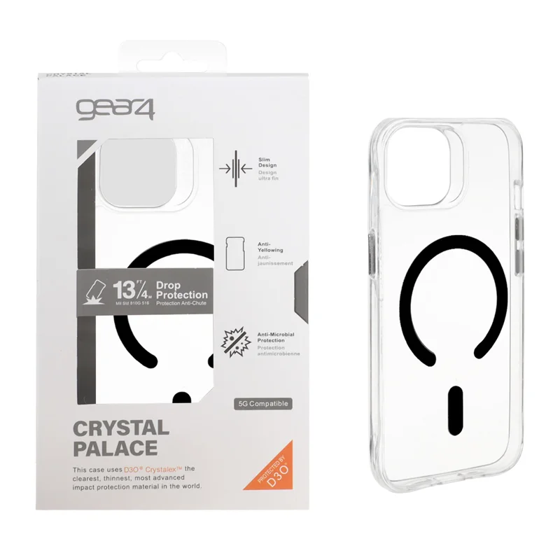 قاب اورجینال Gear4 Crystal Palace شفاف Magsafe مدل Apple iPhone 13 / iPhone 14 - مشکی (پک دار)