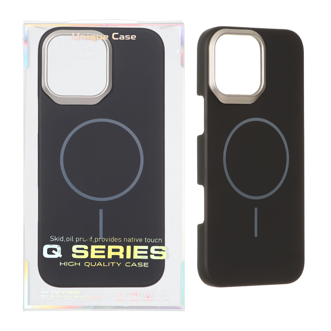 قاب اورجینال Q Series پشت سخت MagSafe دور لنز برجسته Apple iPhone 16 Pro Max - مشکی (پک دار)