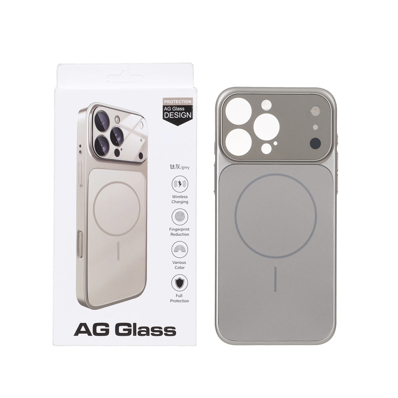 قاب اورجینال AG Glass محافظ لنز برجسته شیشه ای Magsafe مدل Apple iPhone 15 Pro Max - خاکستری