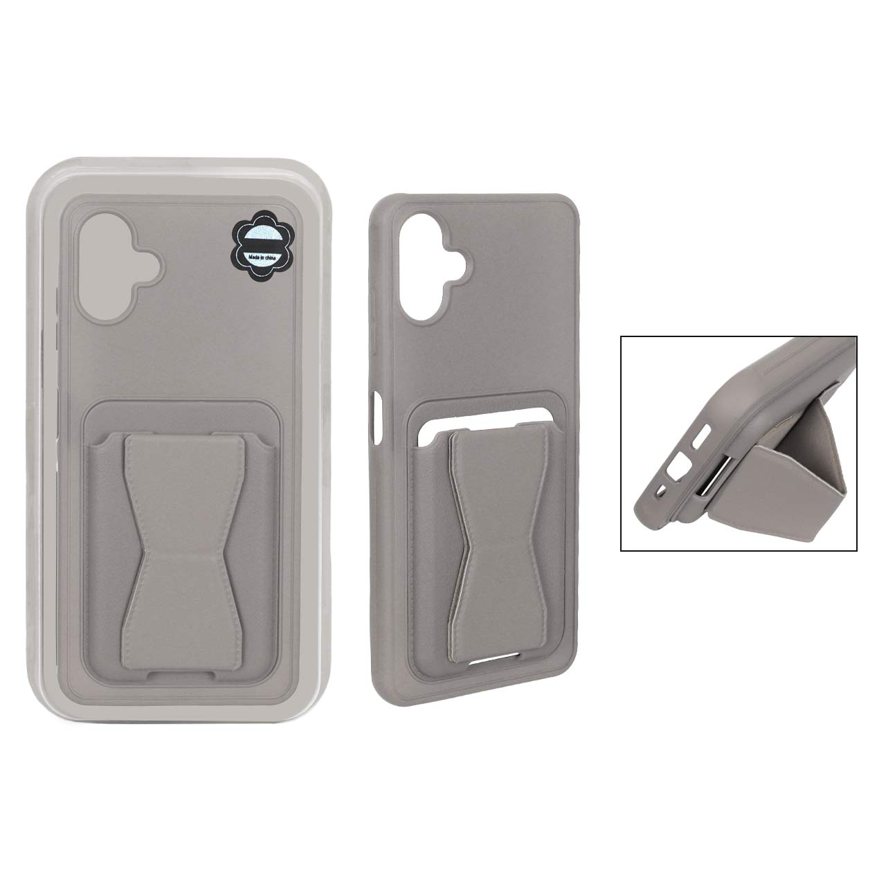 قاب چرمی Magsafe جاکارتی استندشو مگنتی Samsung Galaxy A06 - خاکی (پک دار) - MPS