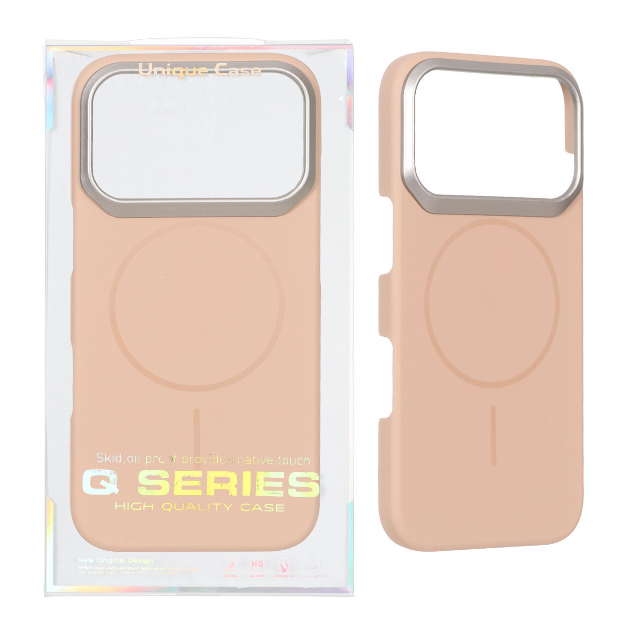 قاب اورجینال Q Series پشت سخت MagSafe دور لنز برجسته Apple iPhone 17 Pro Max - صحرایی (پک دار)