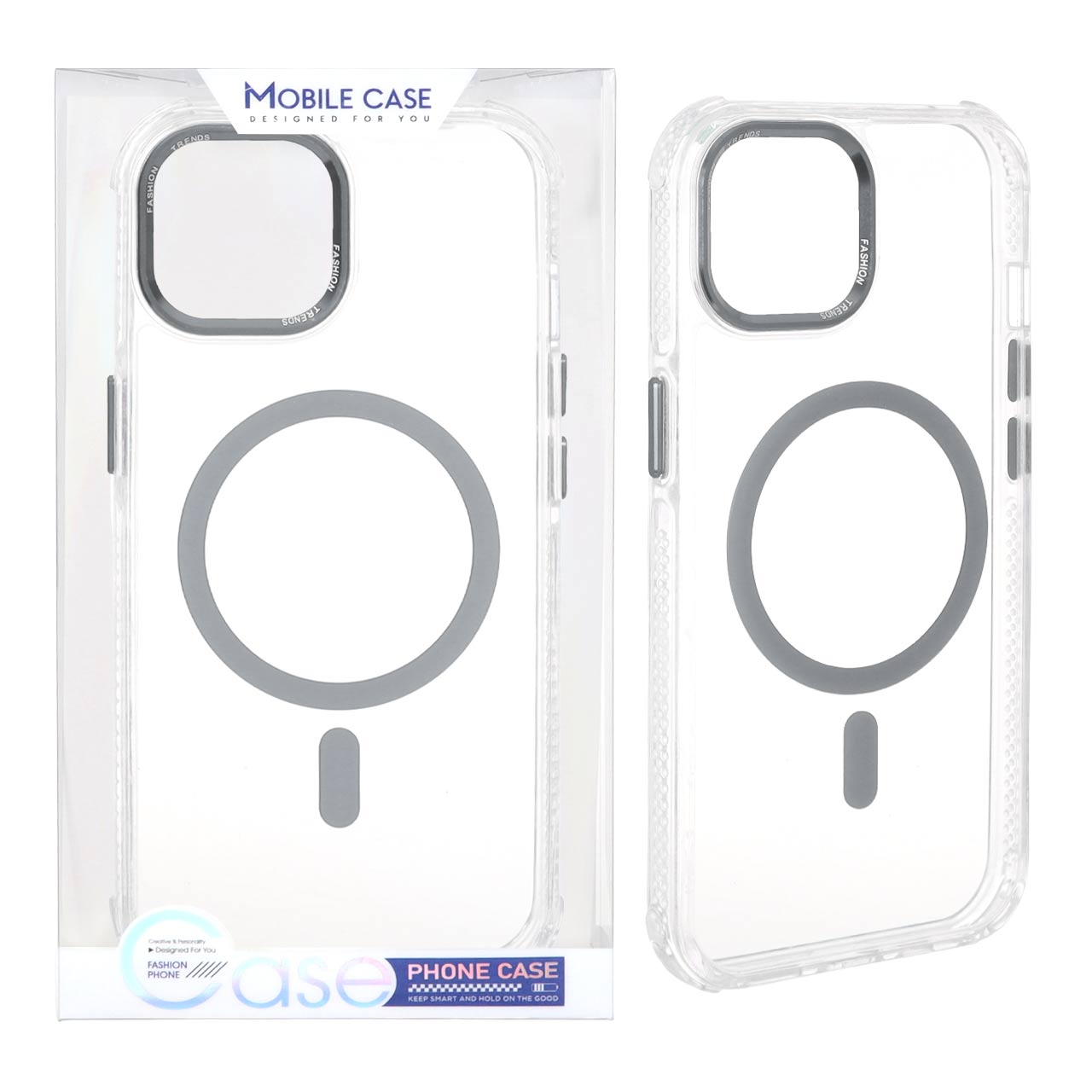 قاب اورجینال Fashion Trends شفاف پشت سخت MagSafe مدل Apple iPhone 15 / iPhone 14 / iPhone 13 - خاکستری (پک دار)