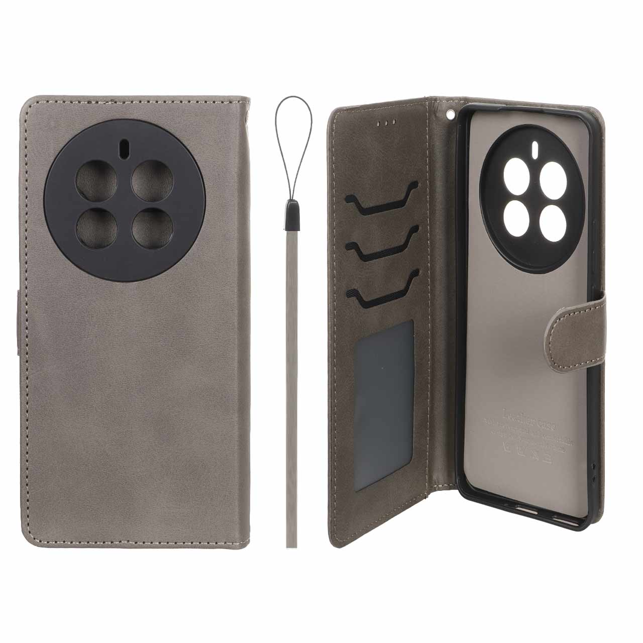 کیف موبایل مگنتی درجه یک داخل خز MNC Plus مدل Realme 12 Pro Plus - خاکستری