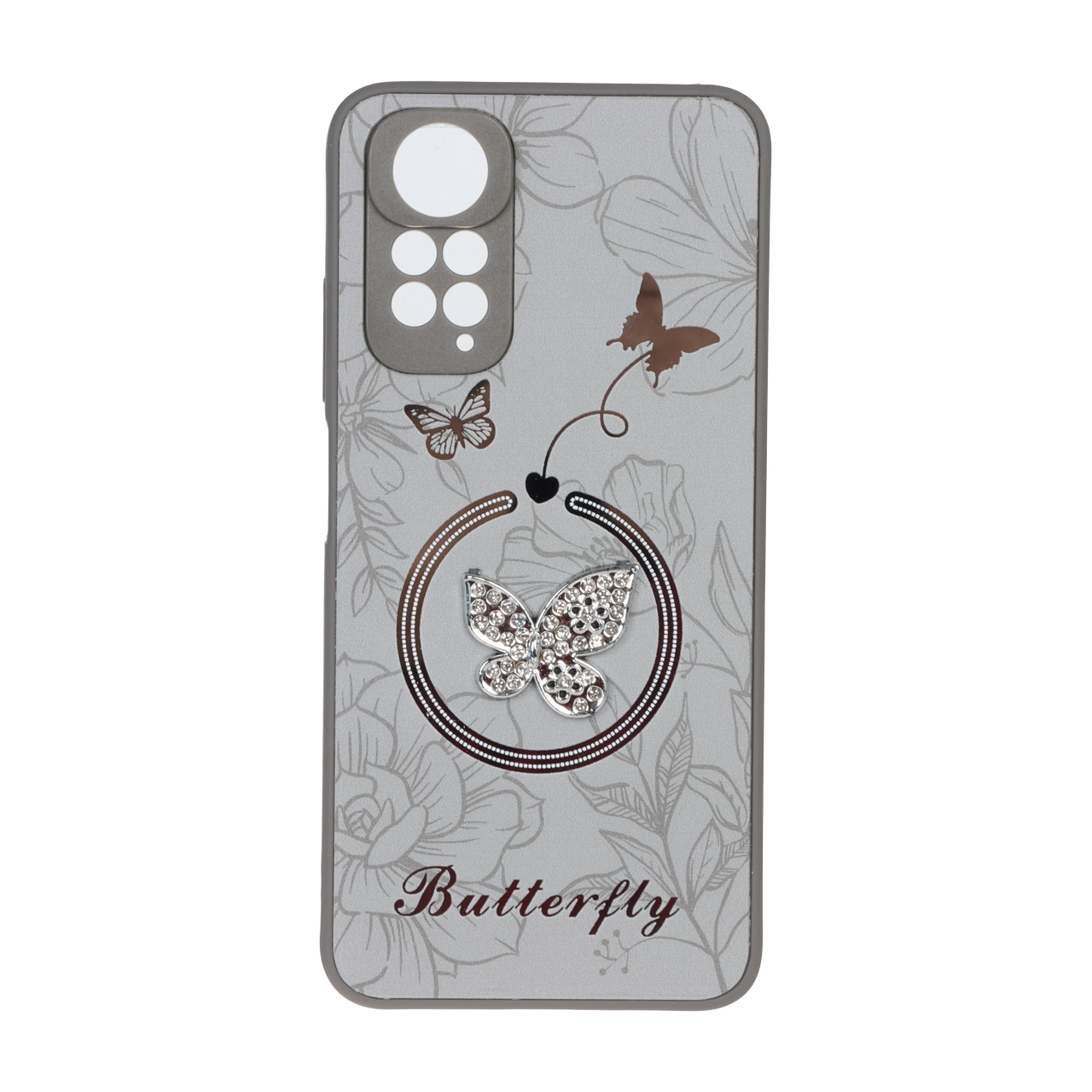 قاب Butterfly نگین دار آینه ای طرح مگ سیف Xiaomi Redmi Note 11 4G / Redmi Note 11S - خاکستری