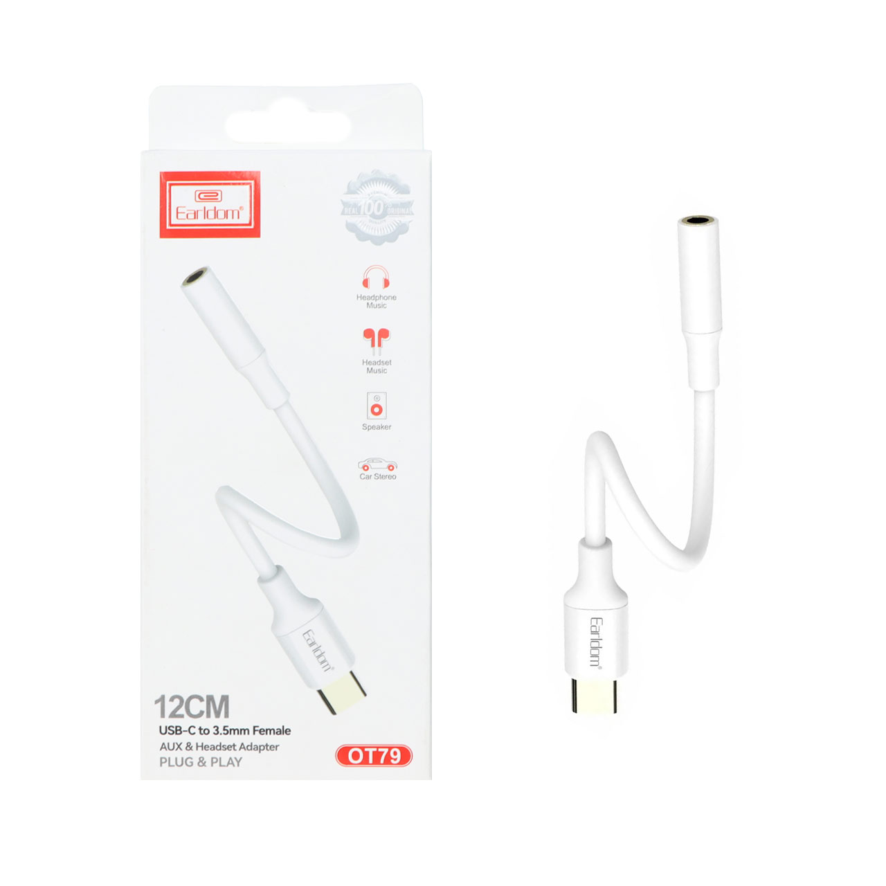 کابل تبدیل Type-C به جک 3.5 میلیمتری Earldom مدل OT79 - سفید