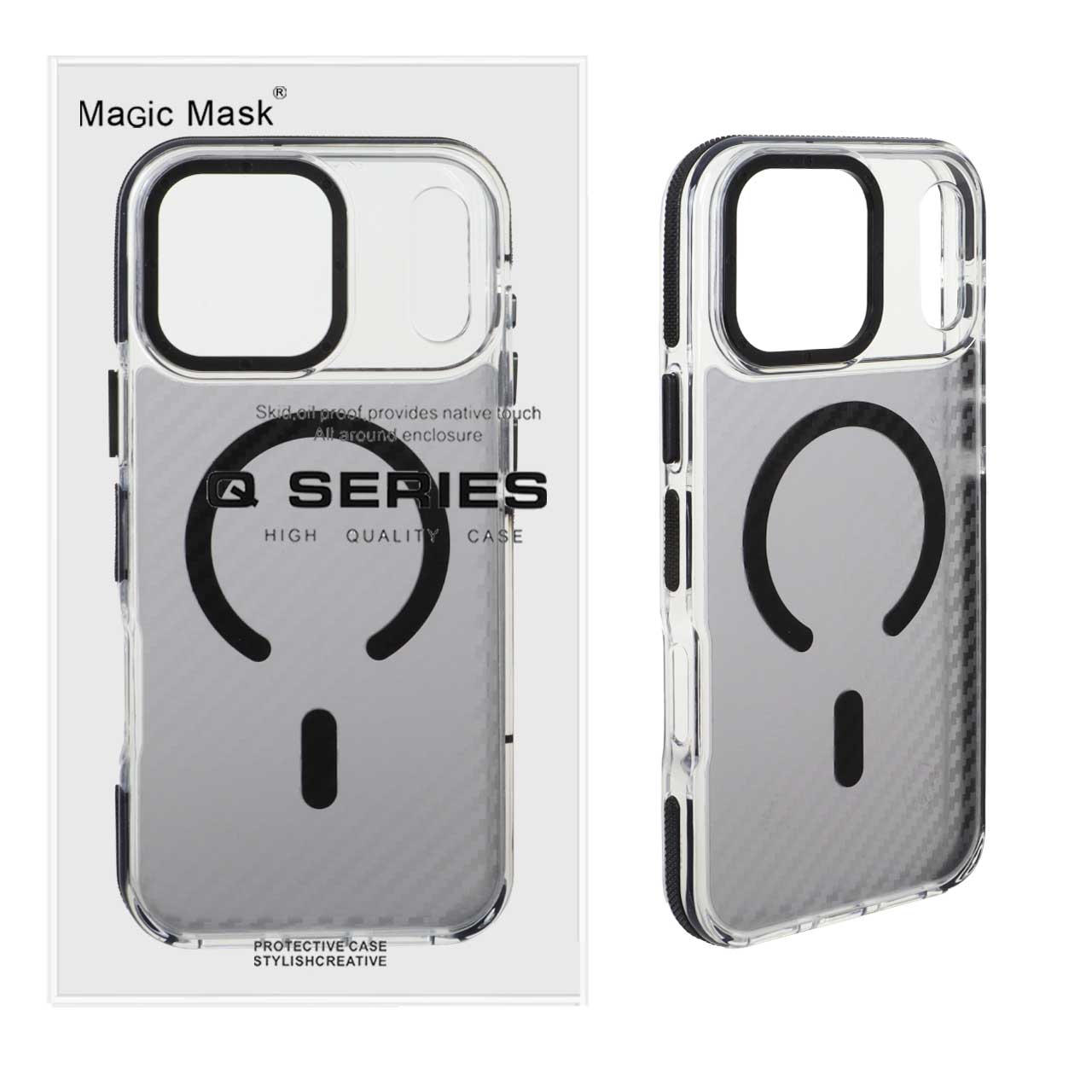 قاب اورجینال Q Series پشت کربن MagSafe مدل Apple iPhone 17 Pro Max - مشکی (پک دار)