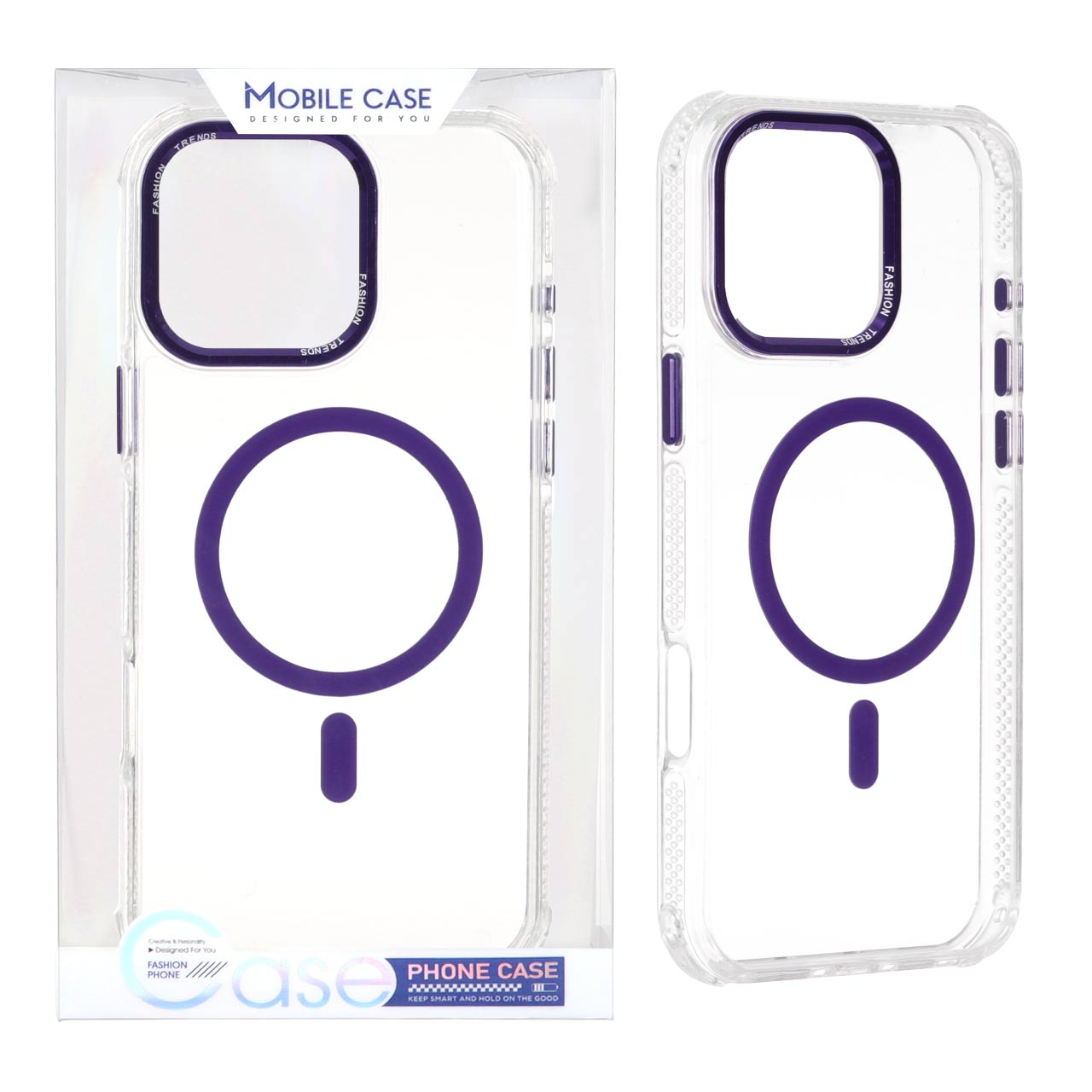 قاب اورجینال Fashion Trends شفاف پشت سخت MagSafe مدل Apple iPhone 16 Pro Max - بنفش (پک دار)