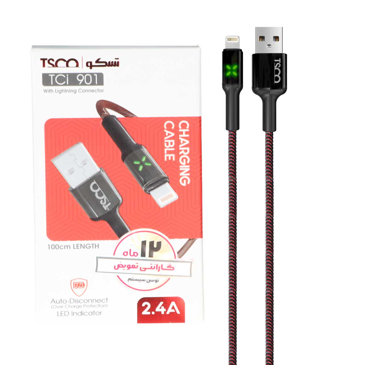 کابل شارژ فست آیفون TSCO مدل TCI 901 - مشکی قرمز