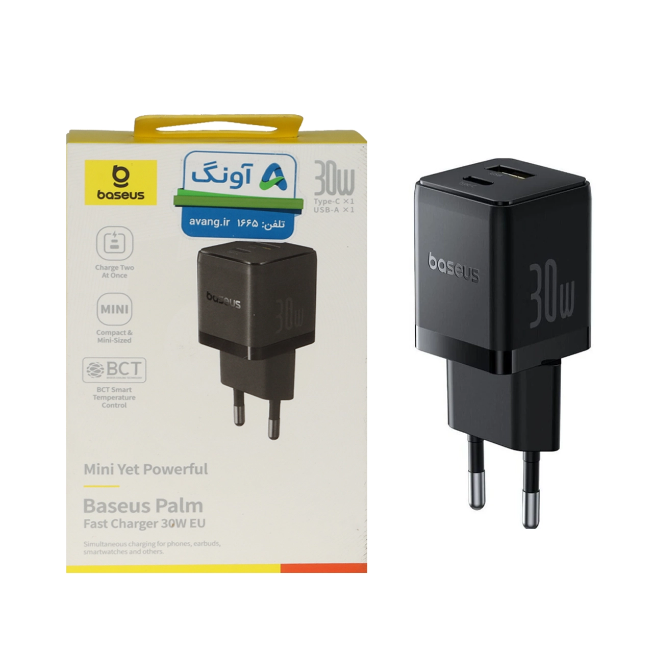 شارژ دیواری فست و PD دو پورت Baseus مدل Palm 30W - مشکی (گارانتی آونگ)