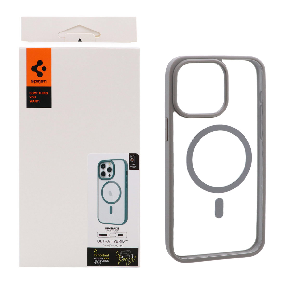 قاب اورجینال Magsafe Spigen با توری اسپیکر فلزی Apple iPhone 15 Pro Max - طوسی (پک دار)