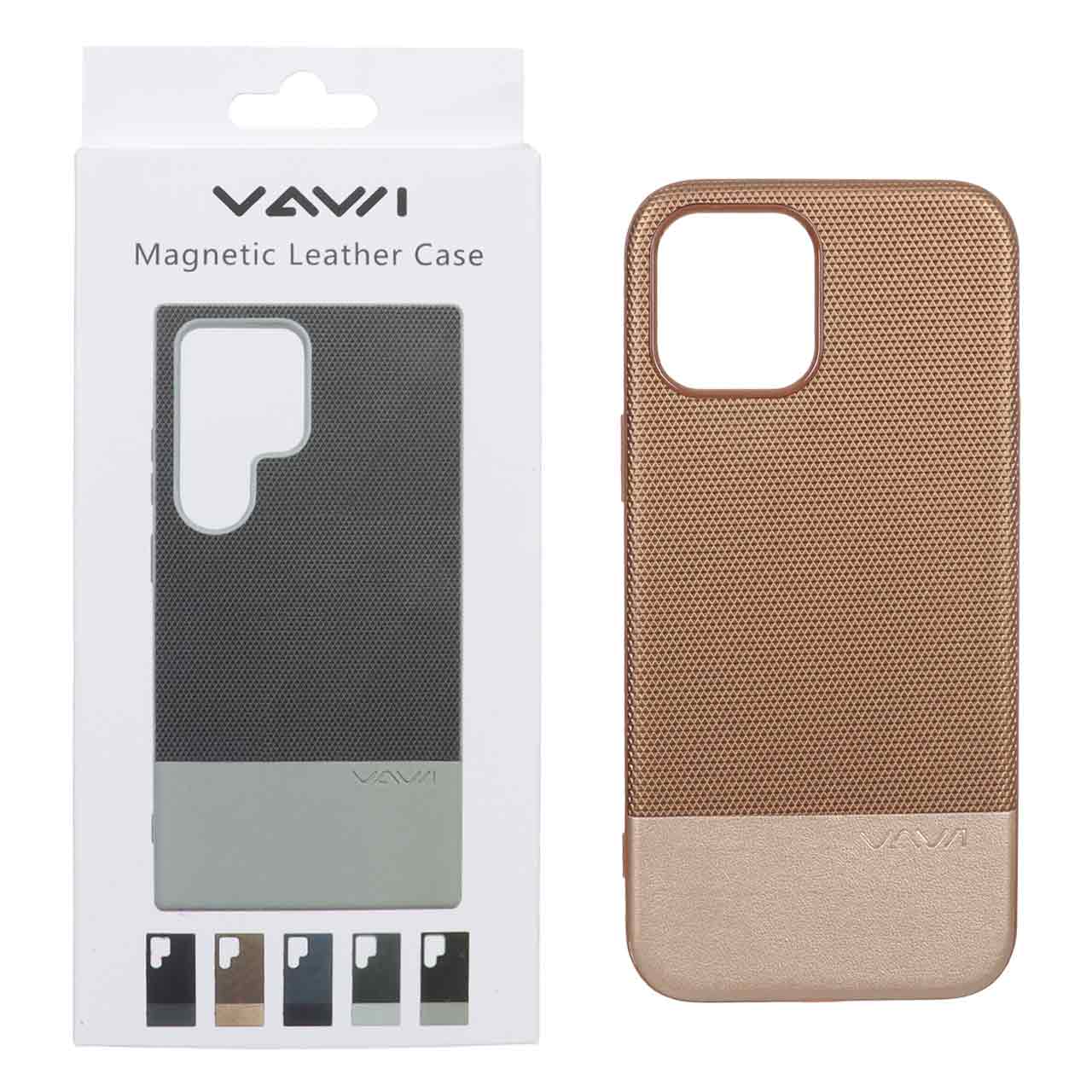 قاب Vawi چرمی دو تکه MagSafe مدل Apple iPhone 12 Pro Max - طلایی (پک دار)