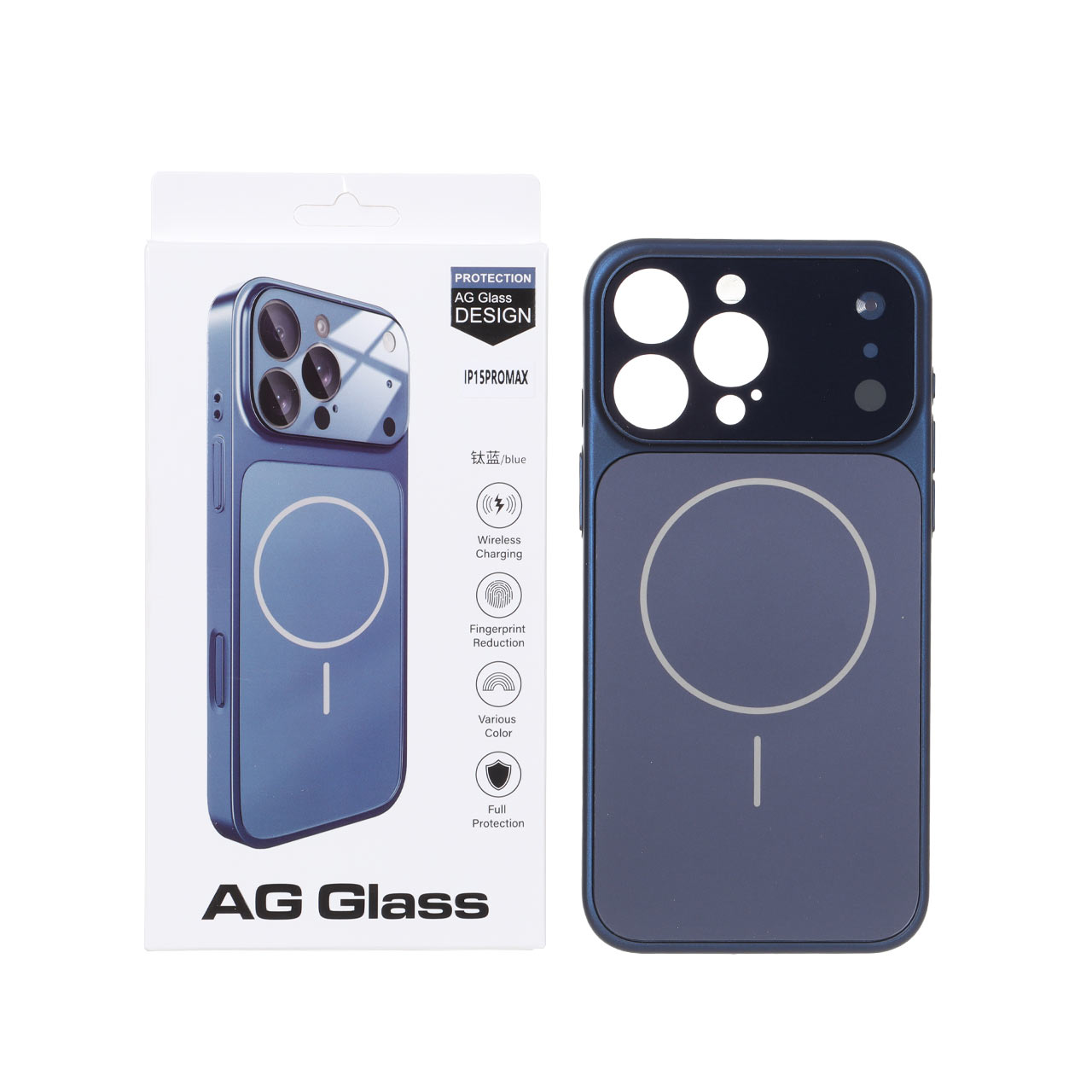 قاب اورجینال AG Glass محافظ لنز برجسته شیشه ای Magsafe مدل Apple iPhone 15 Pro Max - سرمه ای