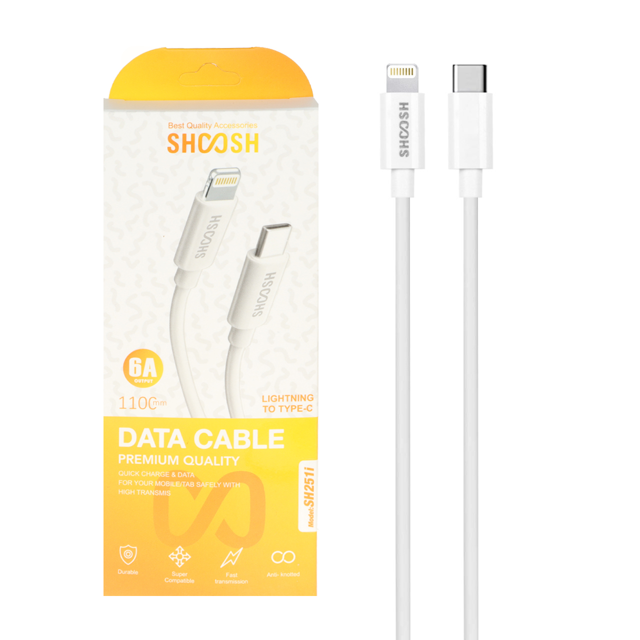 کابل شارژ 1.1 متری فست Shoosh Type-C to Lightning مدل SH251i - سفید - SMO