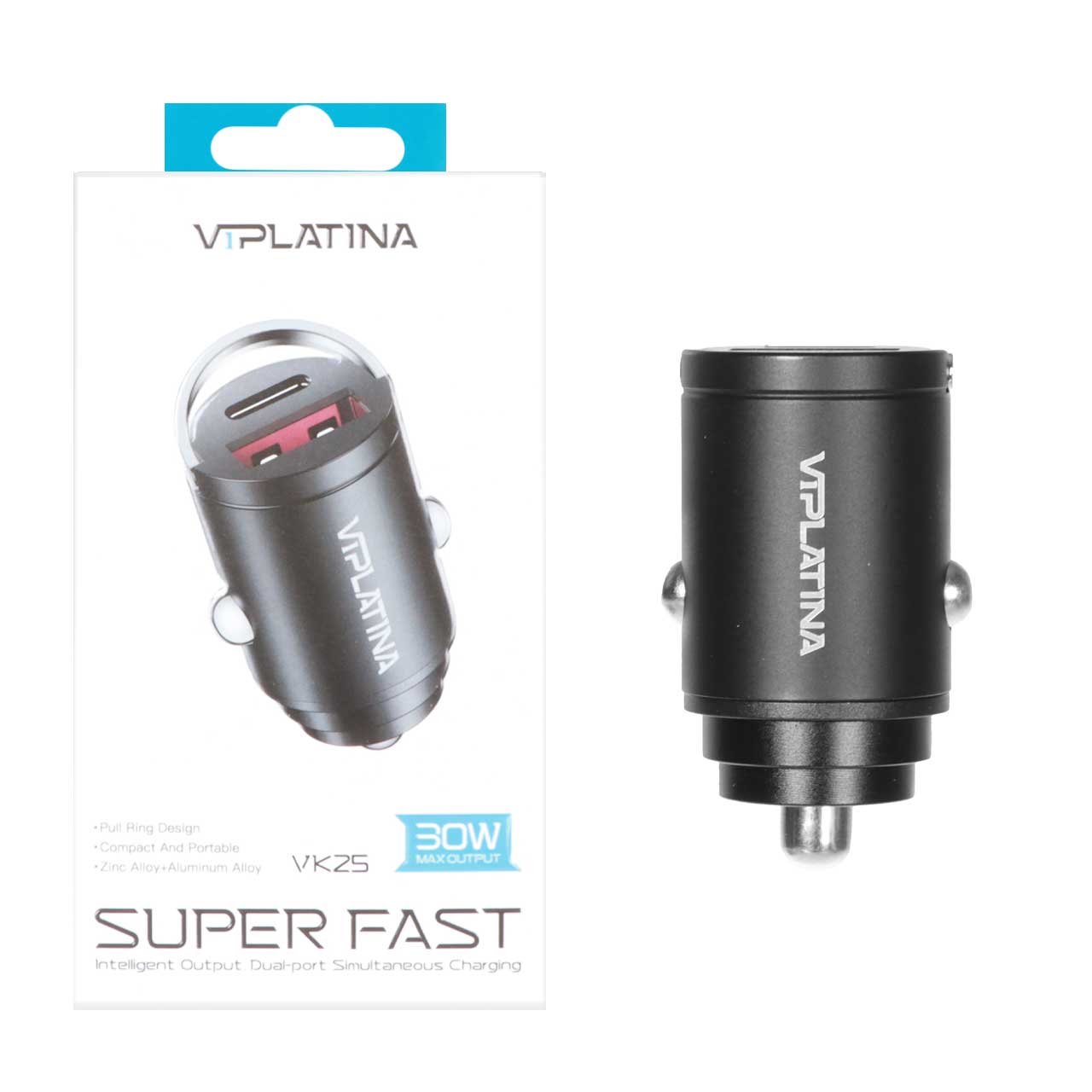 شارژر فندکی PD و فست دو پورت VIPLATINA مدل VK25 30W - مشکی