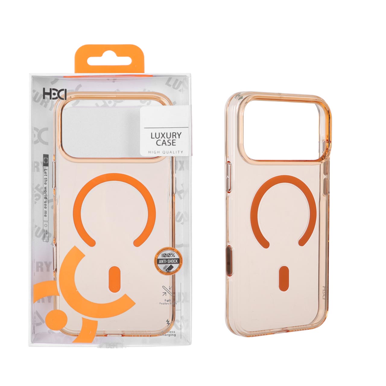 قاب اورجینال HDD شفاف کریستالی MagSafe مدل Apple iPhone 17 Pro Max - نارنجی (پک دار)