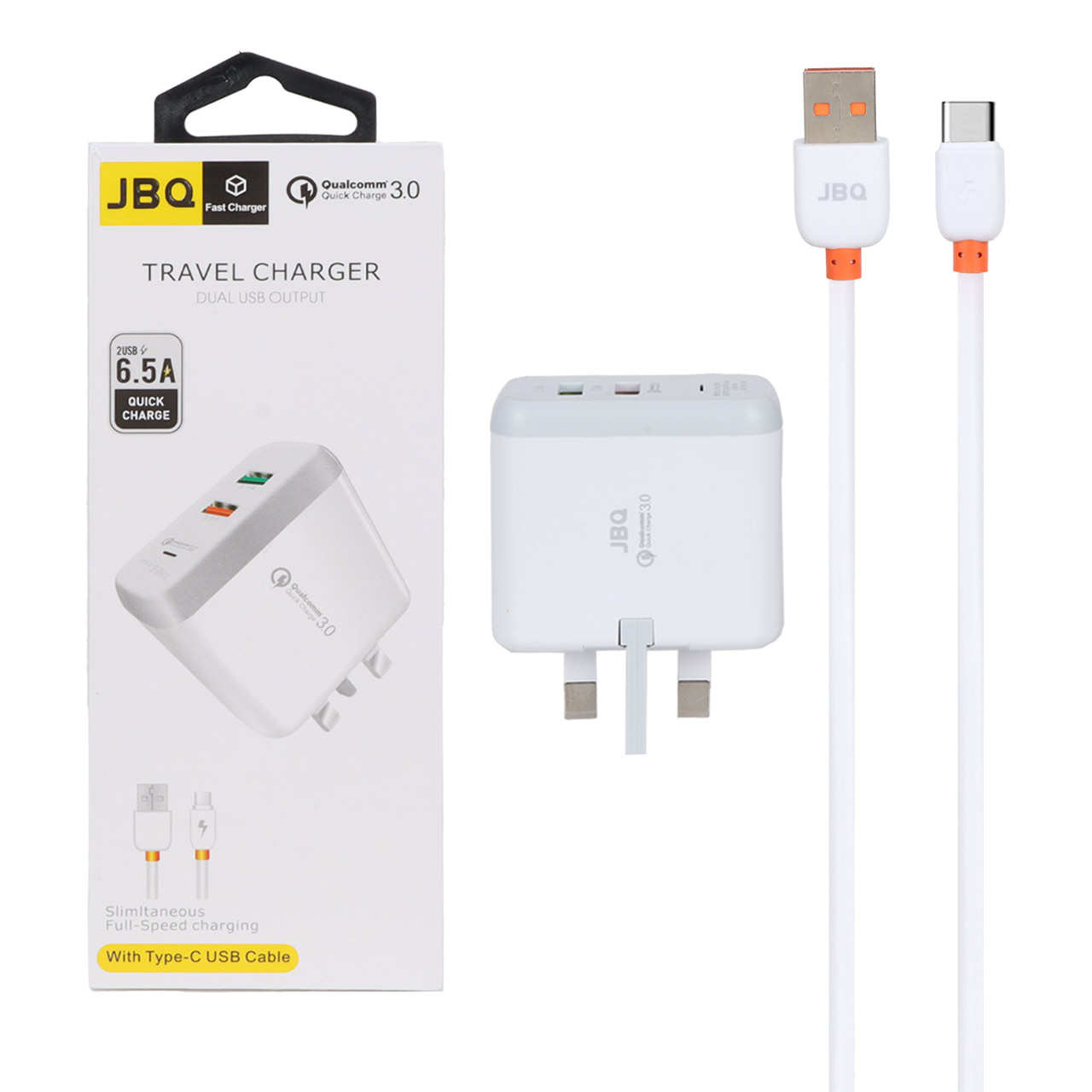 شارژر دیواری فست دو پورت JBQ مدل F-2USB 18W همراه با کابل Type-C - سفید (گارانتی یکساله رصاصی)