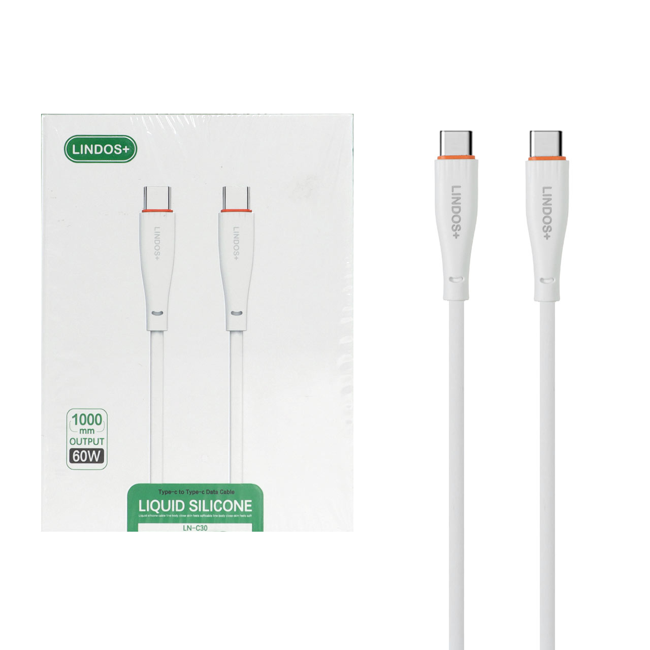 کابل شارژ فست Lindos+ Type-C To Type-C مدل LN-C30 60W - سفید