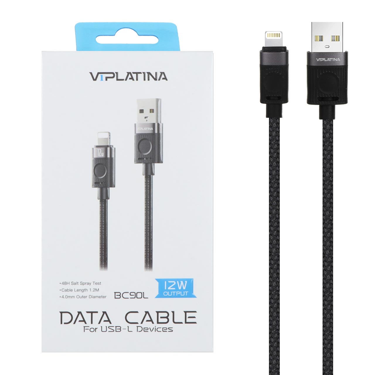 کابل شارژ فست آیفون VIPLATINA مدل BC90L 12W - مشکی