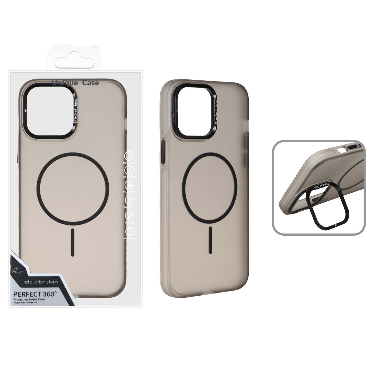 قاب Bracket Lens مات MagSafe لنز استندشو Apple iPhone 13 Pro Max - مشکی (پک دار)